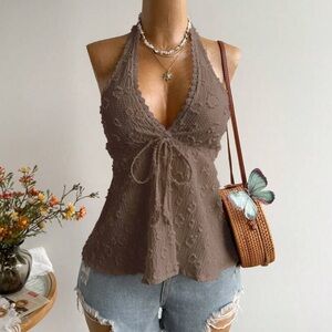 Mocha Brown Halter Neck Women Top